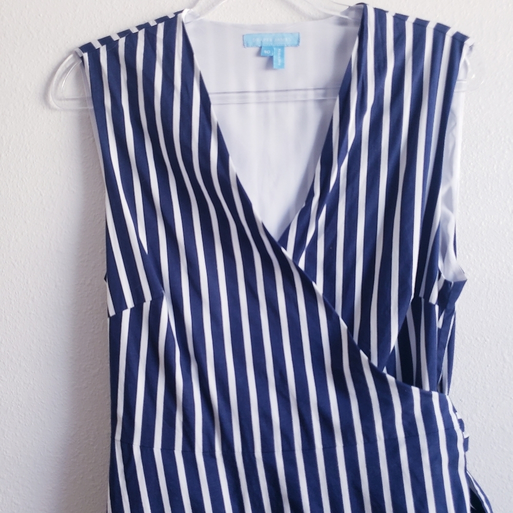 Draper James Miranda Navy Stripe Wrap Mini Dress - Picture 3 of 9
